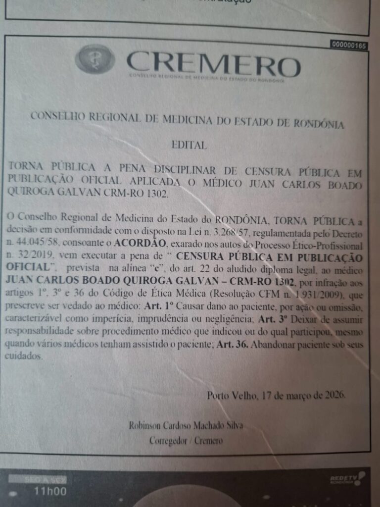 cremero-1-768x1024 INFRAÇÃO GRAVE - Médico é punido com Censura Pública pelo Cremero