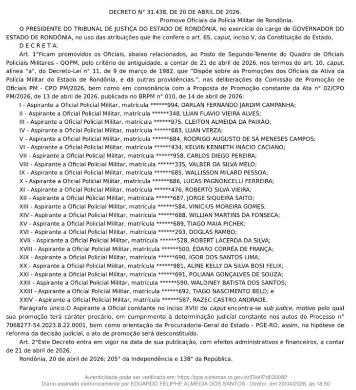 tjyto SEM VAGAS - PM/RO  promove oficiais e praças ficam de fora mais uma vez